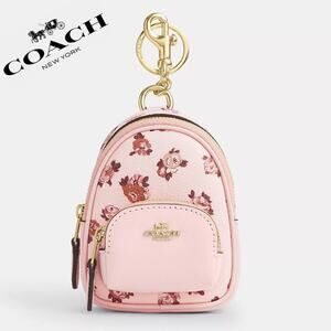 🌸 Coach Mini Court Backpack Bag Charm With Rosette Print